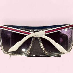Rare Auth. Gucci Shield Sunglasses with White Arms and Red-Blue Stripe GG 3554/S
